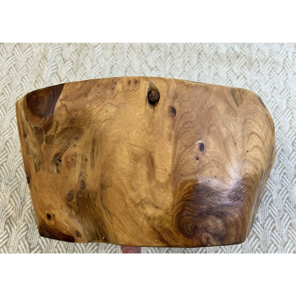 Burl Wood Hand Carved Bowl Rustic Natural Art Stamped CON2 Brown Approx 10" x 7" - Picture 2 of 13
